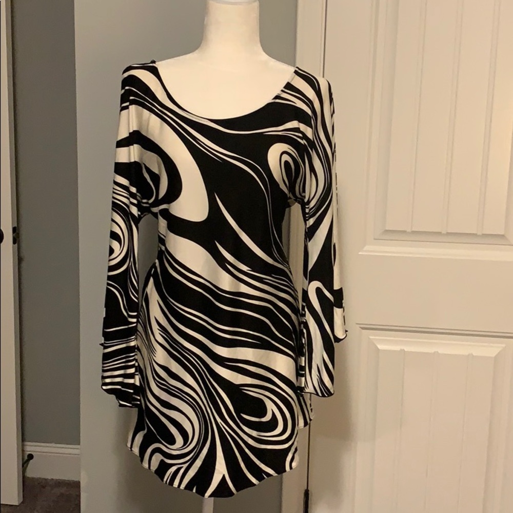 CACHE BLACK AND OFF WHITE MINI DRESS